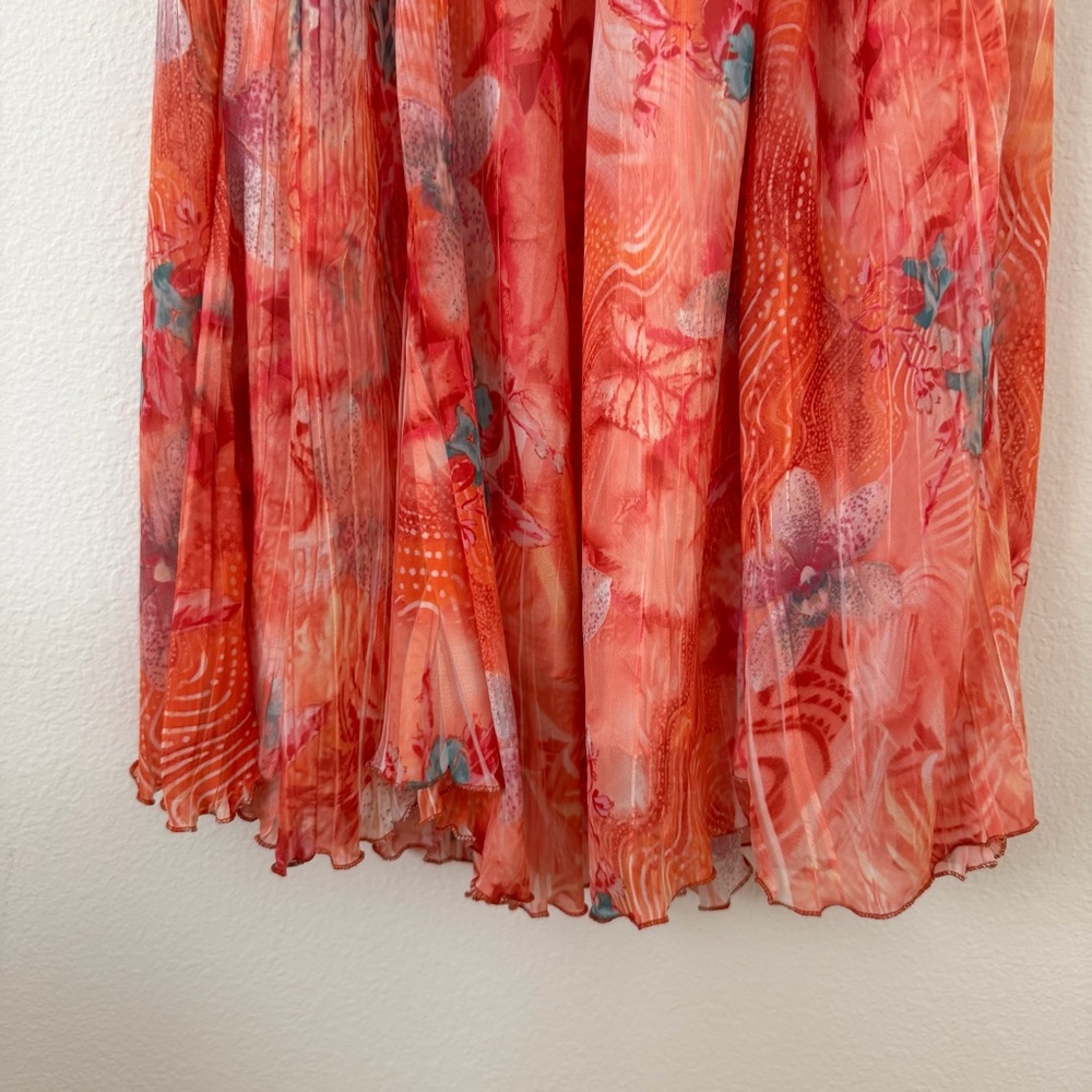 Komarov Crinkle Floral Midi Dress Size Large Orange Flowy Formal Spring Wedding - Picture 5 of 13